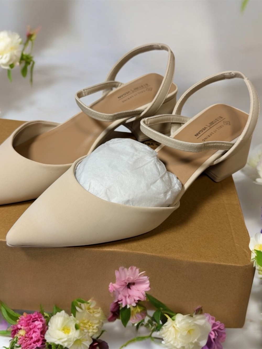 Call It Spring Breena-050 Women’s Slingback Pumps Size 8.5 Ivory Vegan New